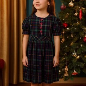 Vintage 60s Kate Greenaway‎ Grammarrette Plaid Dress 6/7 Puff Sleeve Tartan